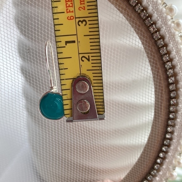 TEAL and Silver Wire Wrapped Minimalist Earrings - Picture 7 of 16